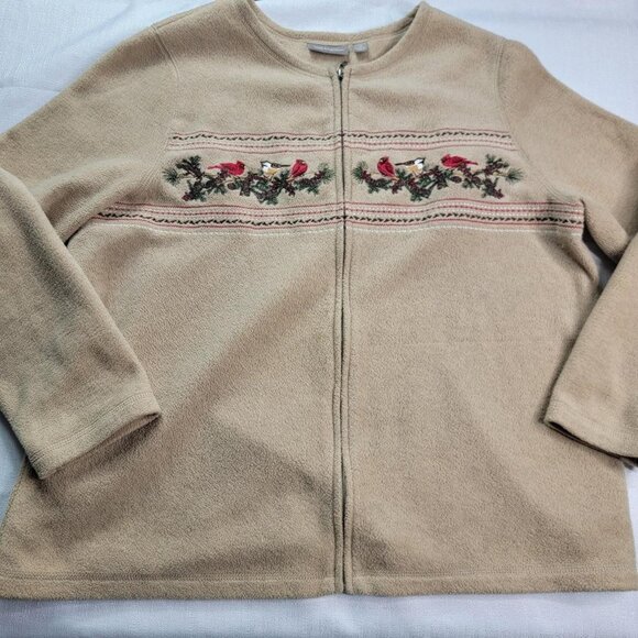Croft & Barrow Women’s Fleece Jacket 1X Beige Zip Front Embroidered Cardinals Wi - Picture 4 of 11